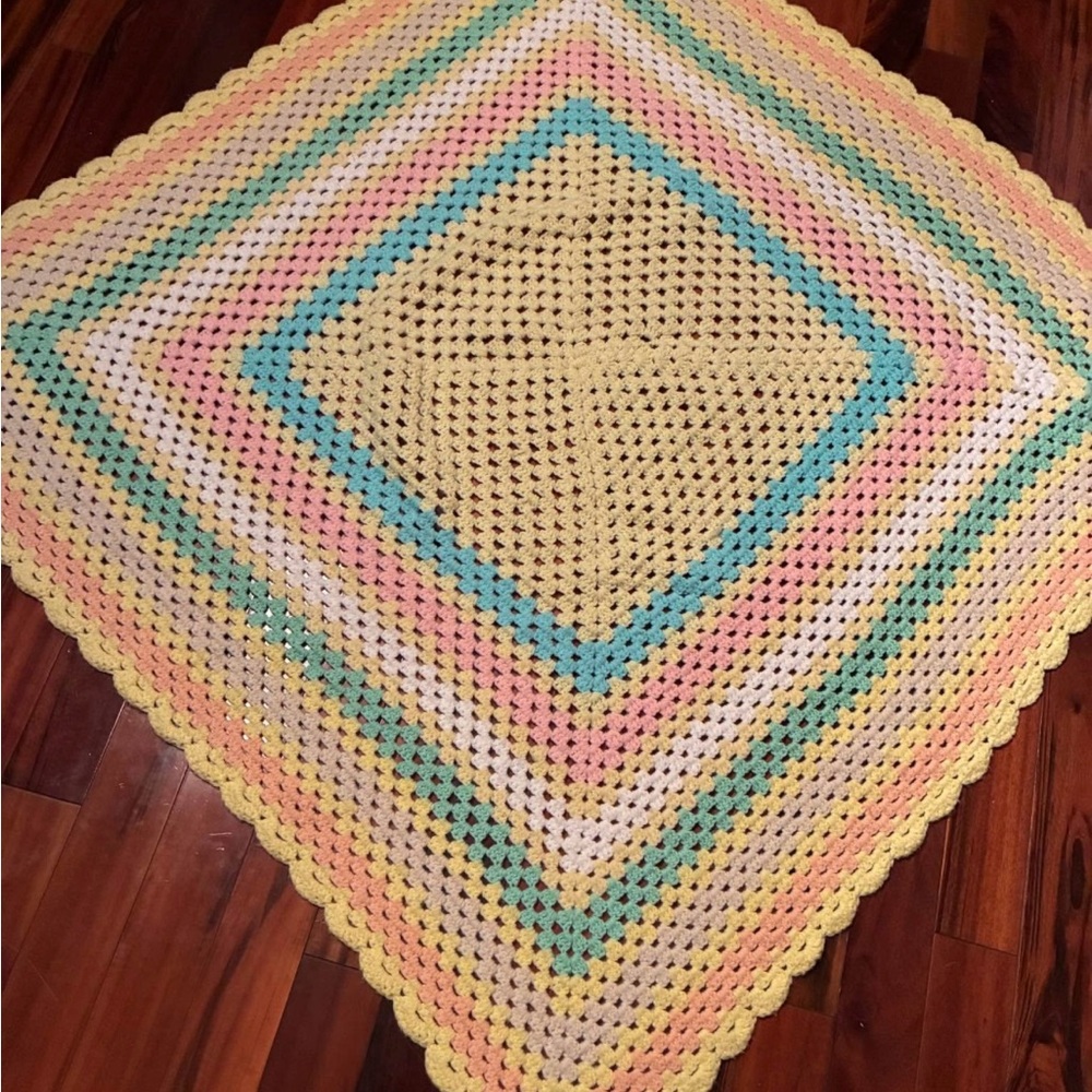 Handmade Crochet Baby Blanket 50x50 – Pastel Nursery Gift- vintage